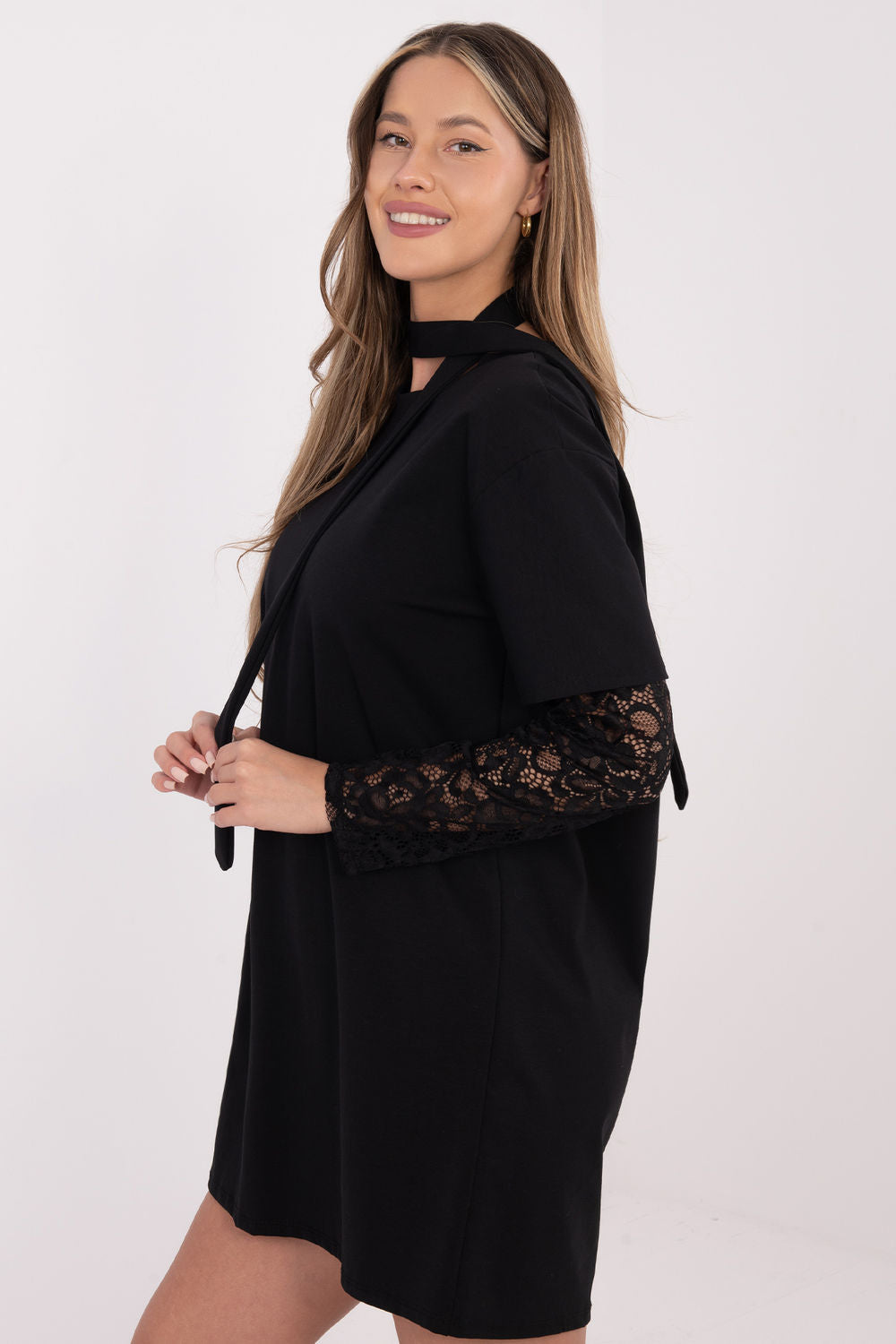 Italy Moda Black Mini Lace Dress - view 2