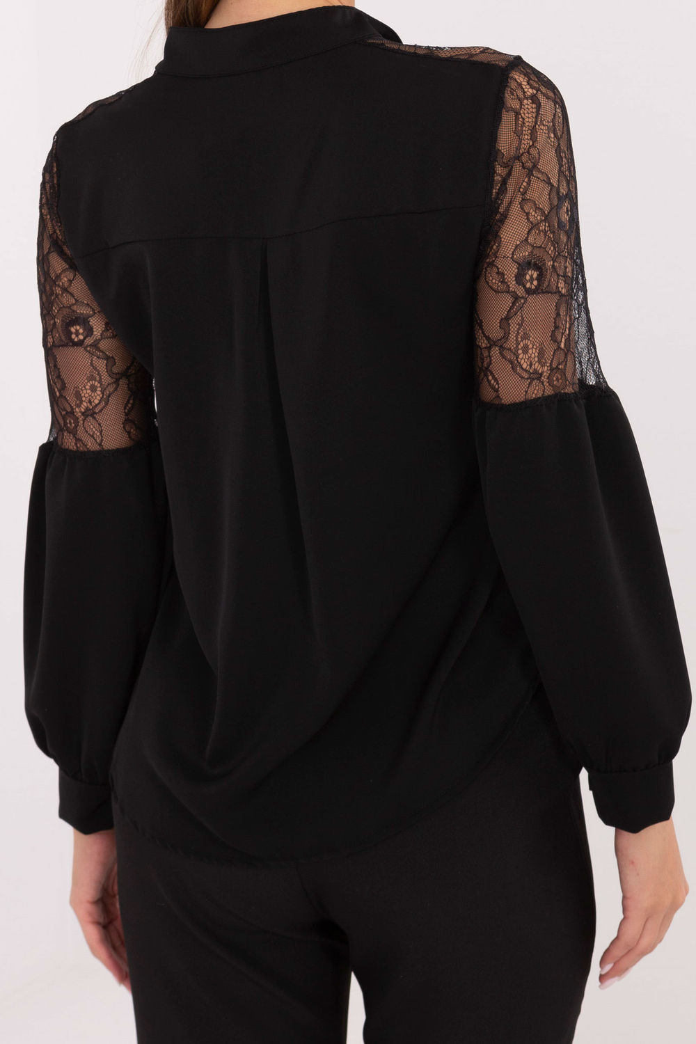 Italy Moda Black Stand Collar Lace Long Sleeve Top - view 3