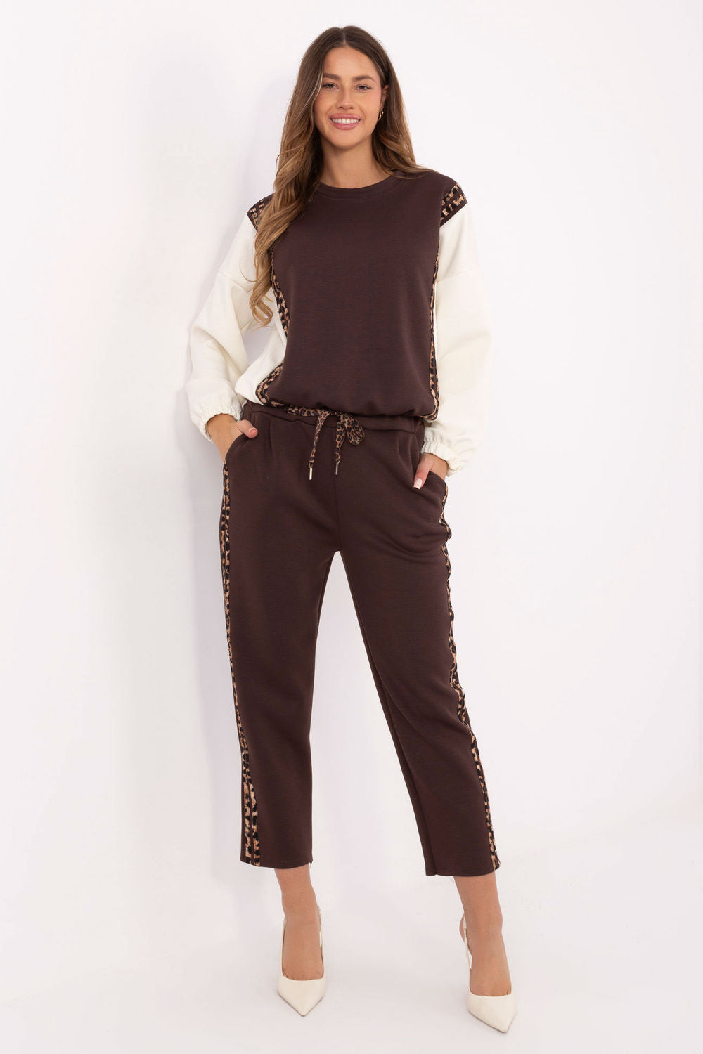 Italy Moda Brown Striped High Waisted Co-Ord Set