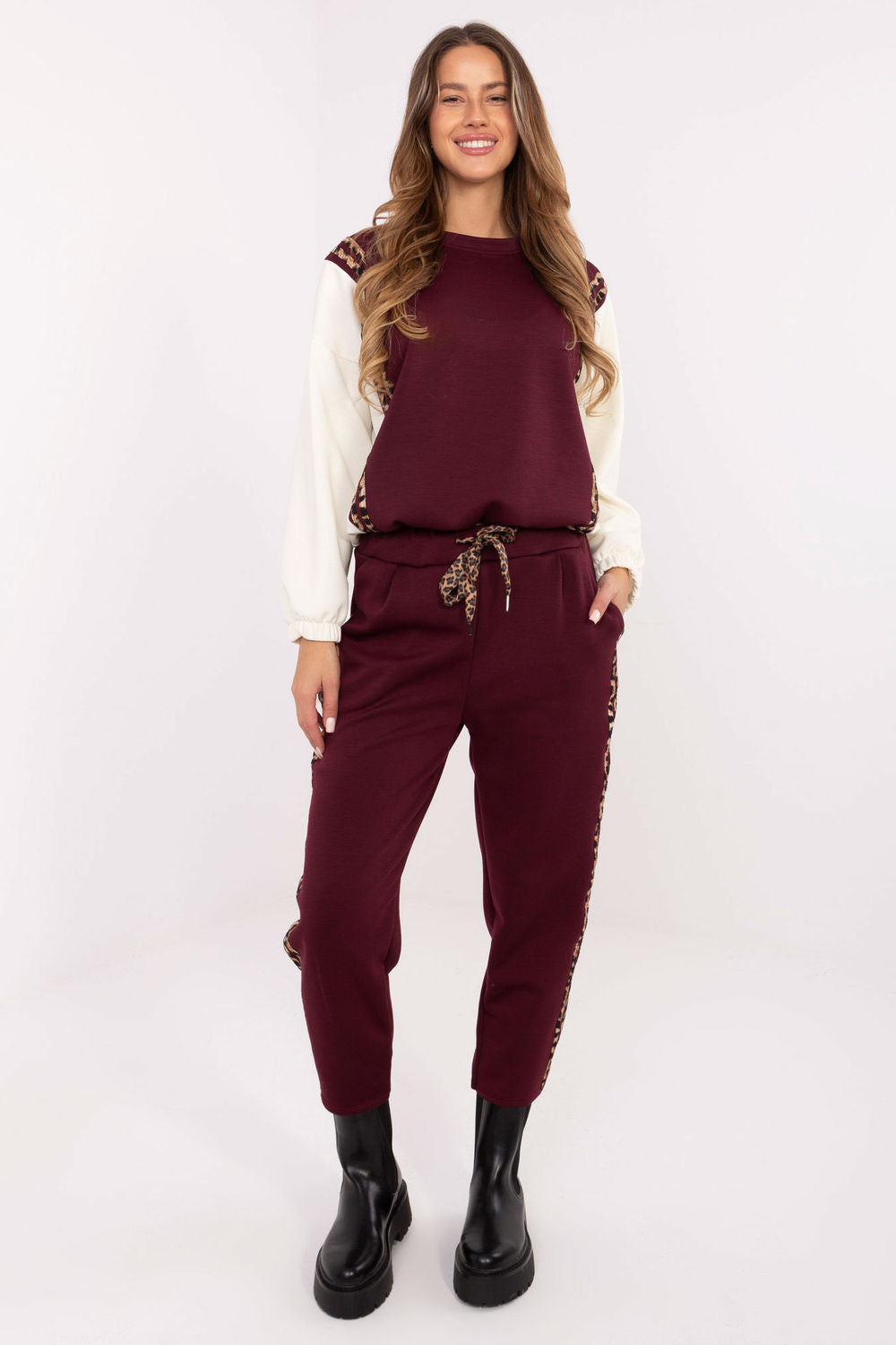 Italy Moda Burgundy Striped High Waisted Co-Ord Set