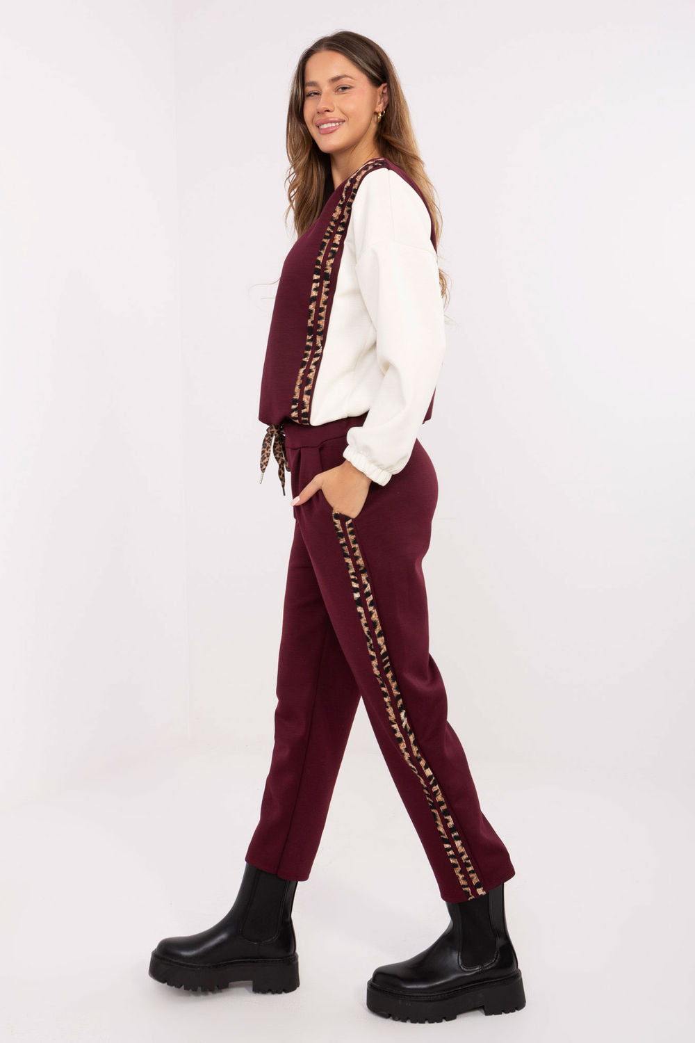 Italy Moda Burgundy Striped High Waisted Co-Ord Set - view 2