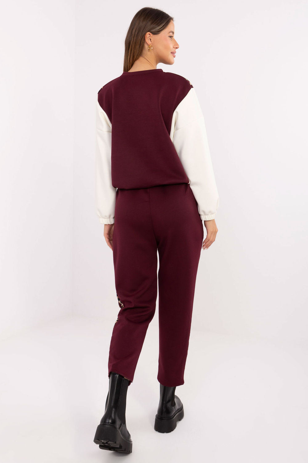 Italy Moda Burgundy Striped High Waisted Co-Ord Set - view 3