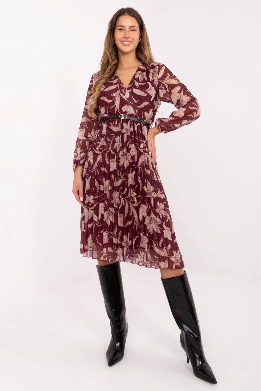 Italy Moda Burgundy Midi Floral Dress