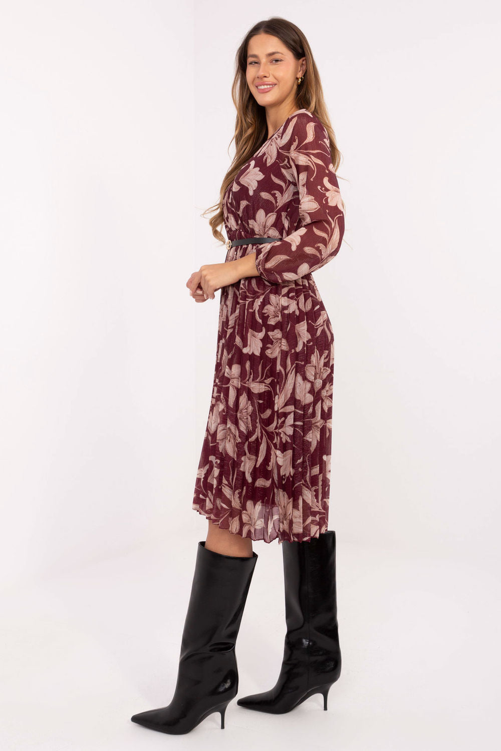 Italy Moda Burgundy Midi Floral Dress - view 2