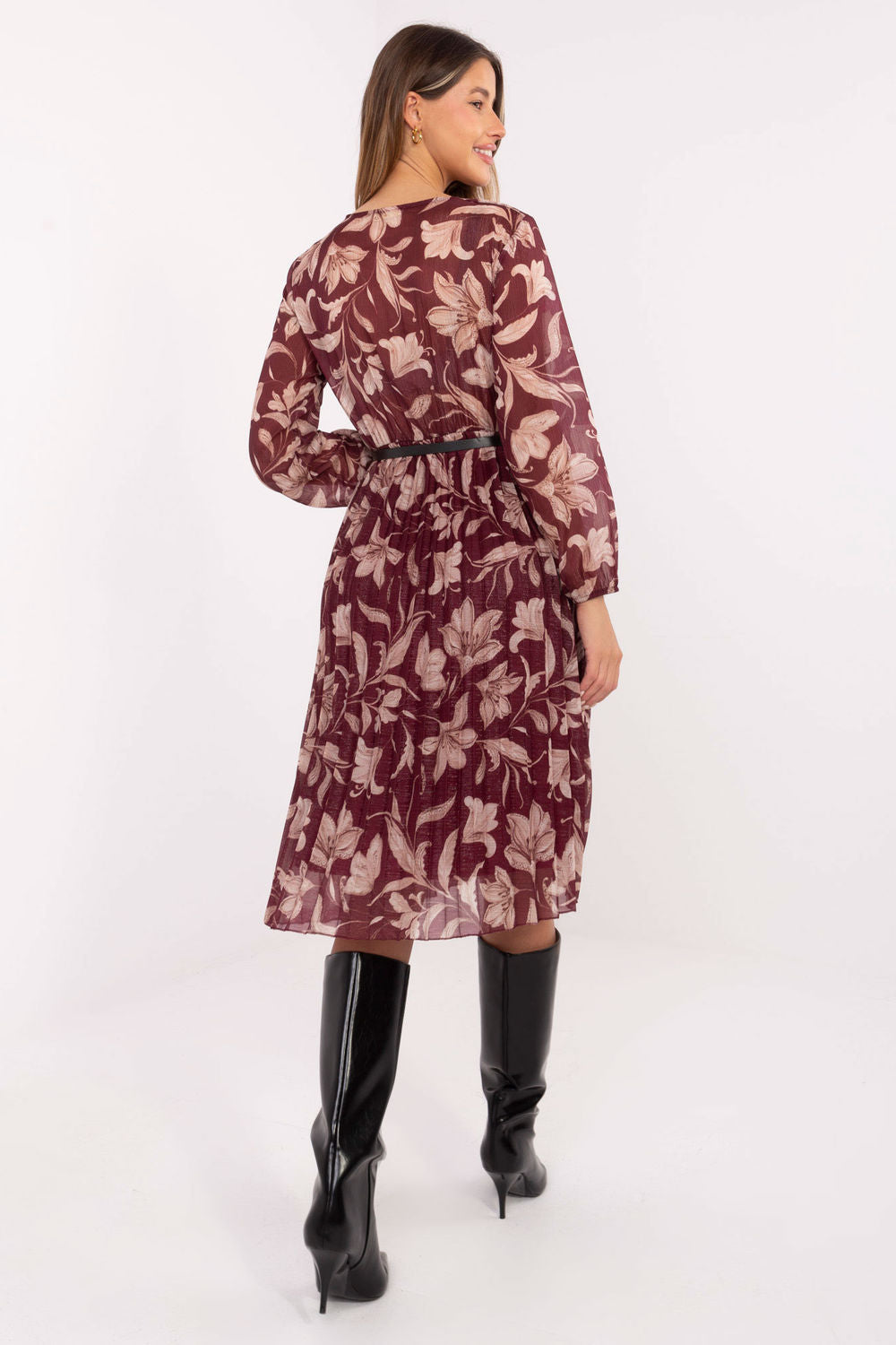 Italy Moda Burgundy Midi Floral Dress - view 3