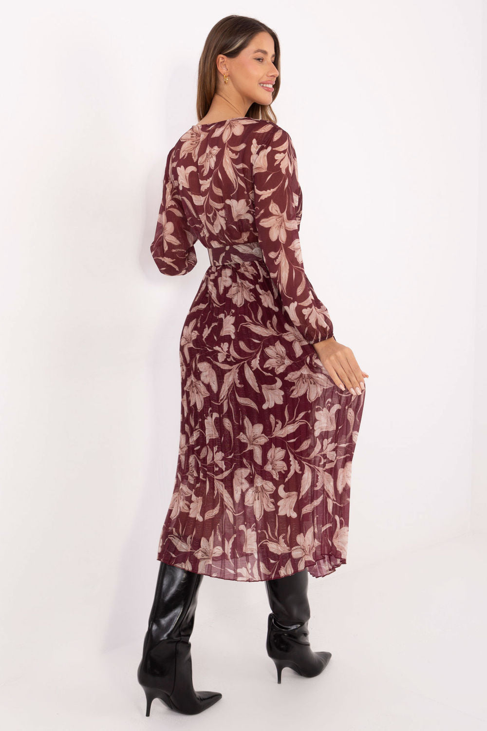 Italy Moda Burgundy Midi Floral Wrap Dress - view 3