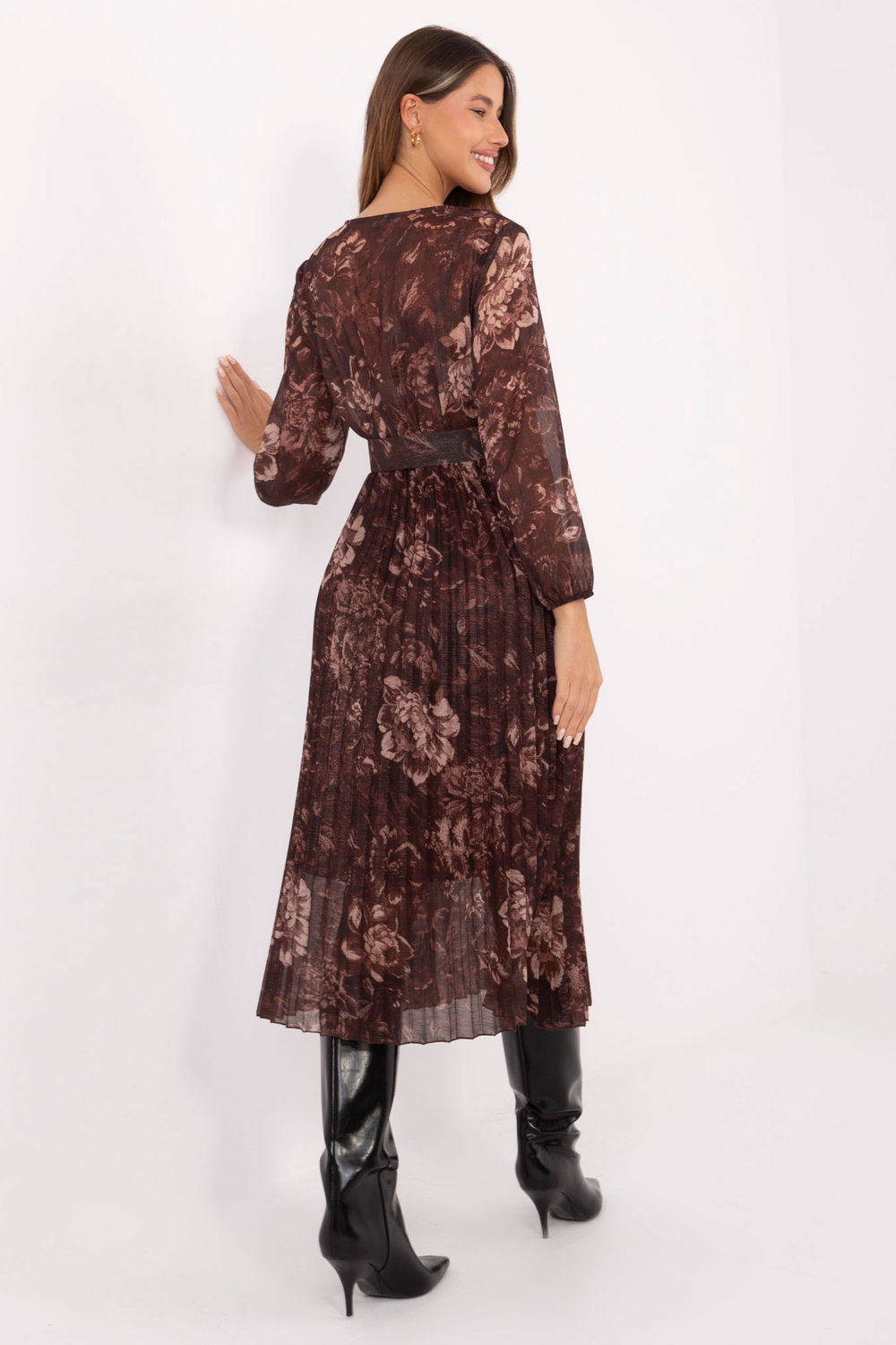 Italy Moda Brown Midi Floral Wrap Dress - view 3