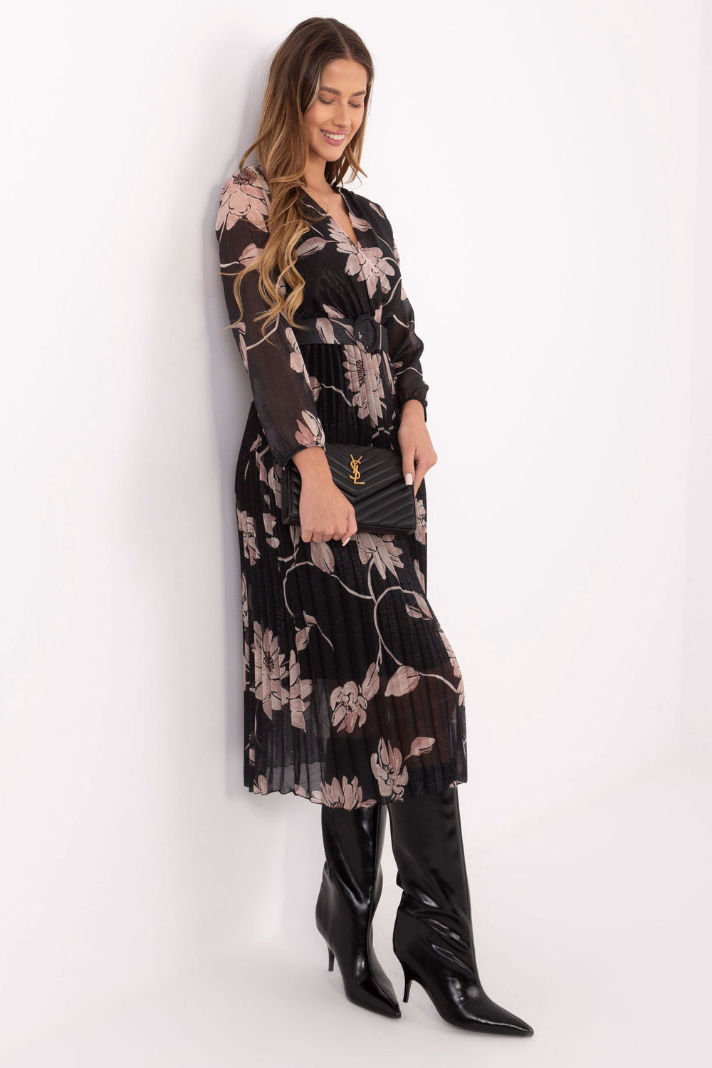 Italy Moda Black Midi Floral Dress