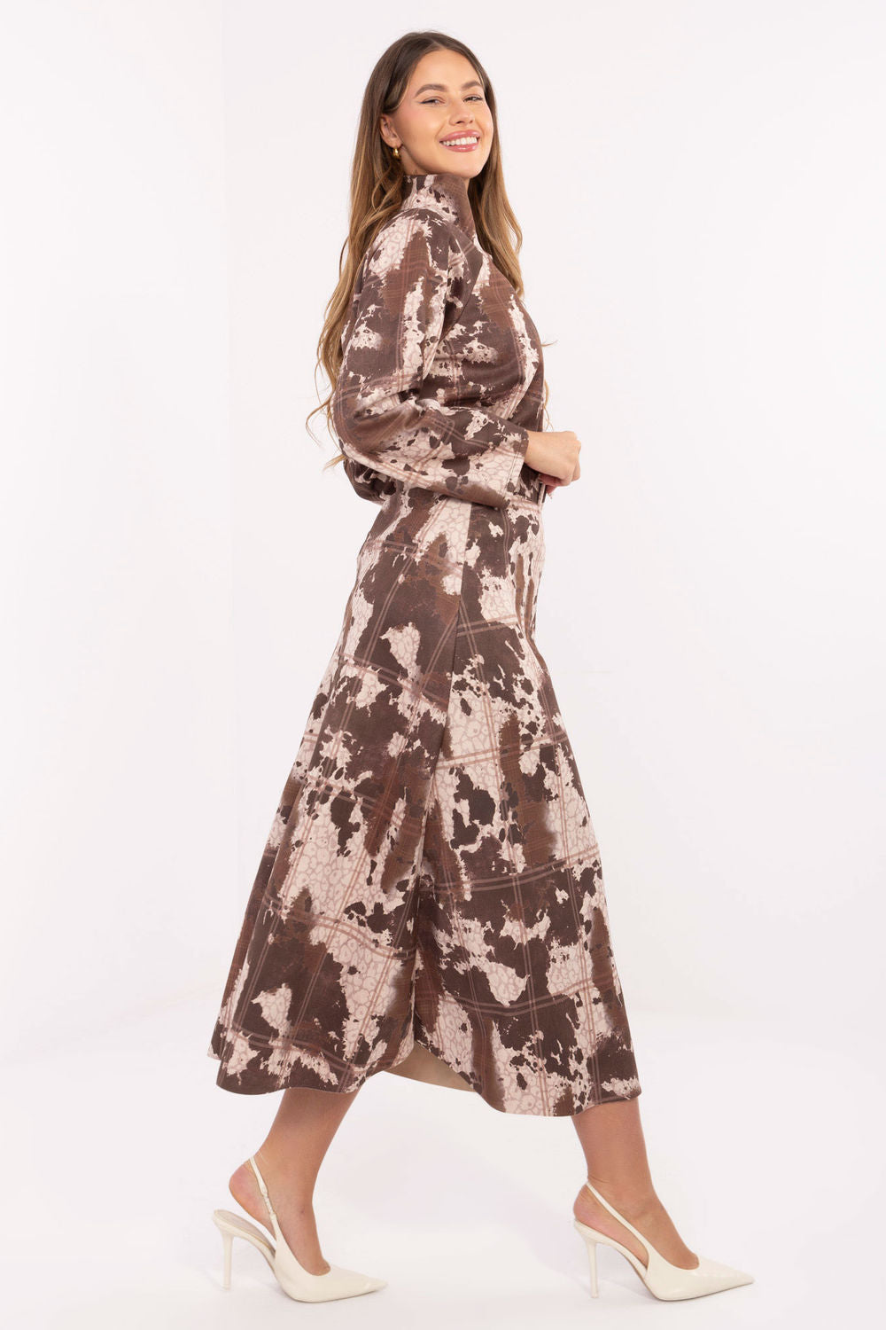 Italy Moda Khaki Polyester Suede Midi Skirt - view 2
