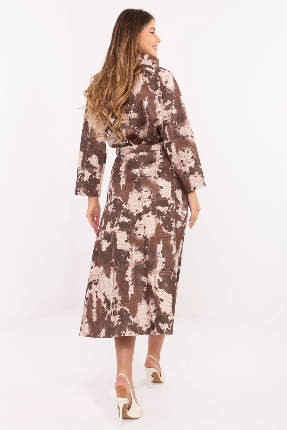 Italy Moda Khaki Polyester Suede Midi Skirt - view 3