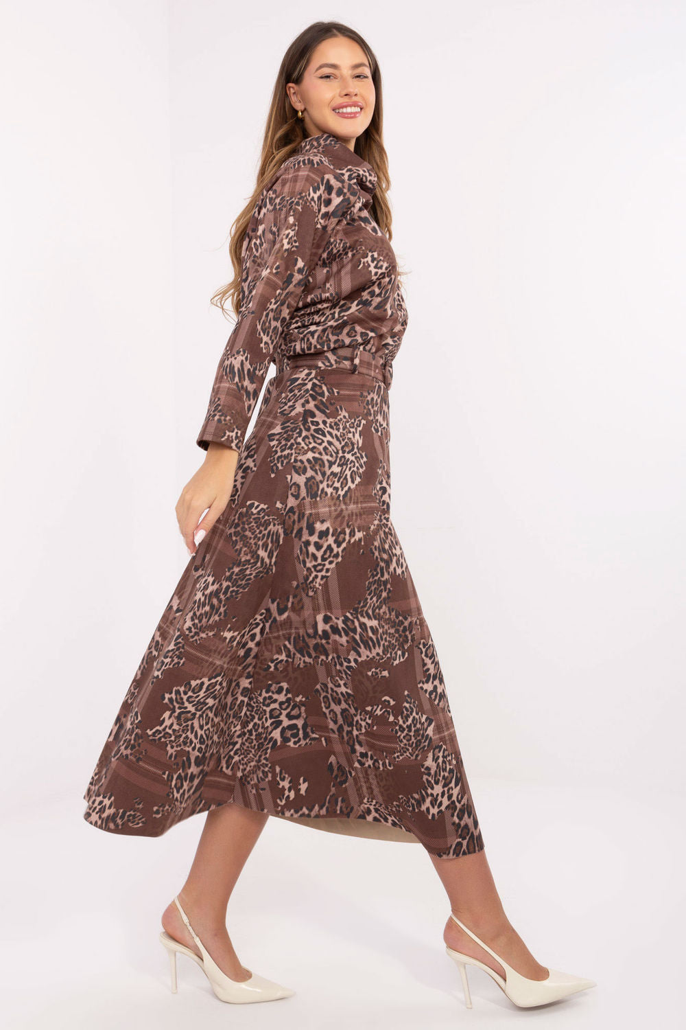 Italy Moda Dark Beige Suede Midi Skirt - view 2
