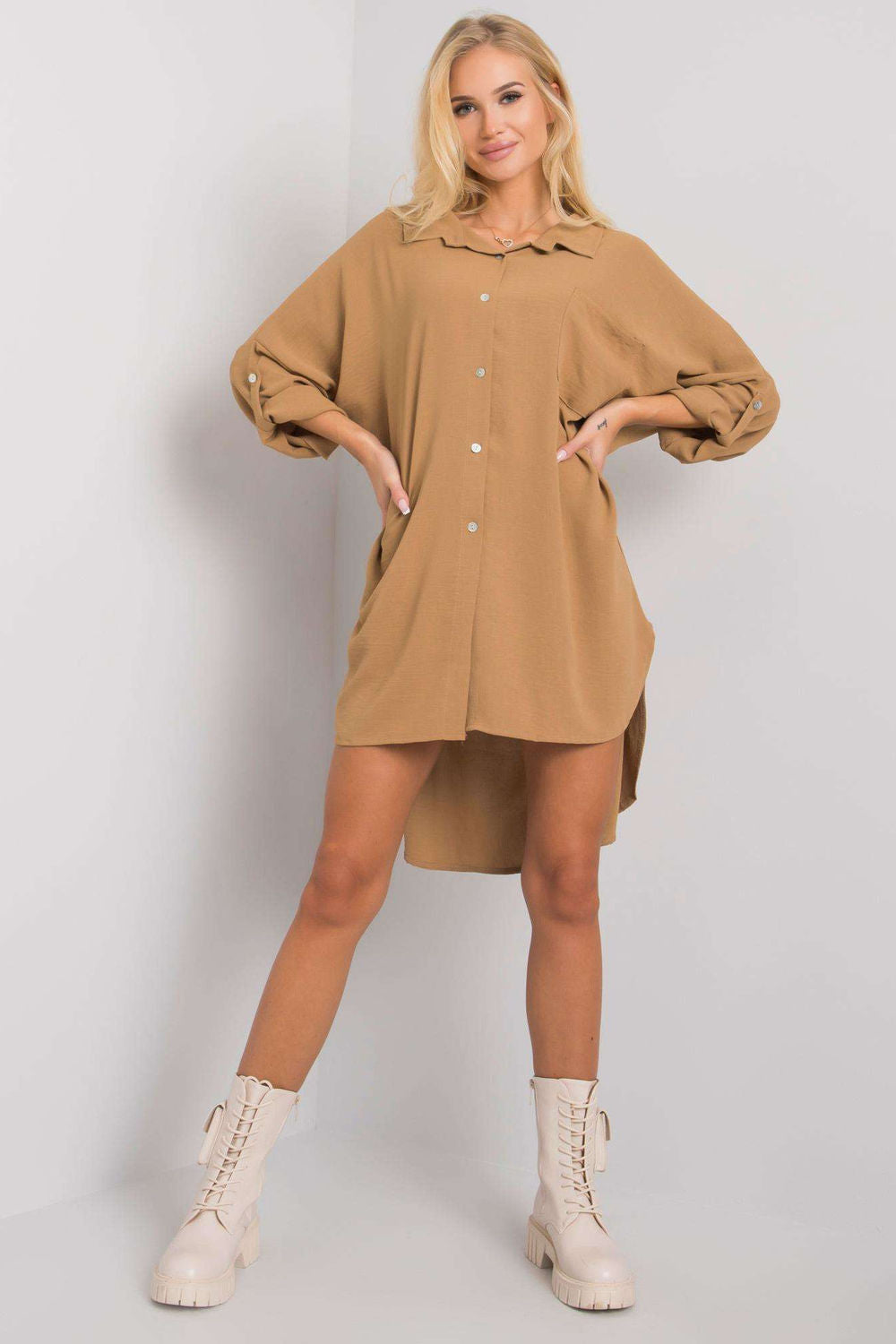 Italy Moda Dark Beige Long Sleeve Dress - view 2