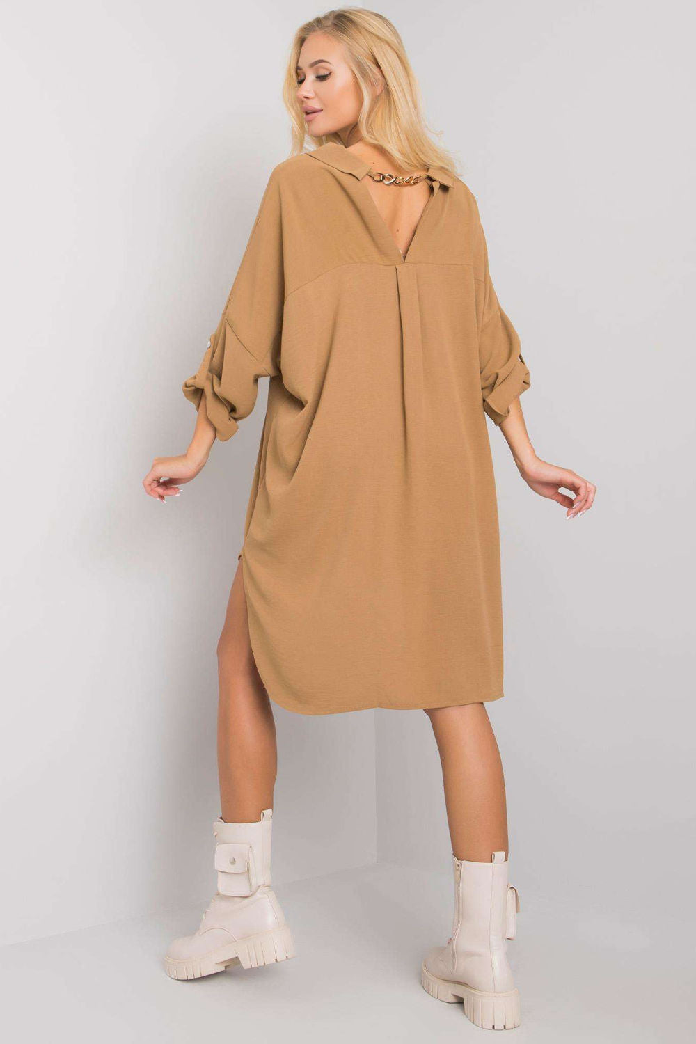 Italy Moda Dark Beige Long Sleeve Dress - view 3