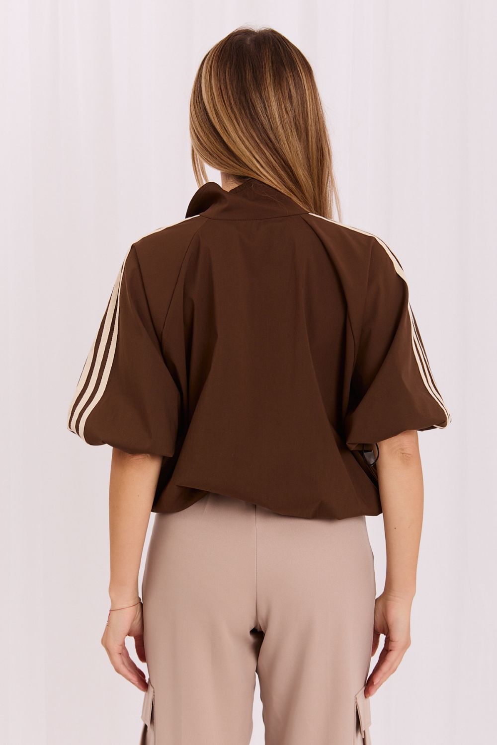Italy Moda Brown Striped Zip Up Jacket - view 4