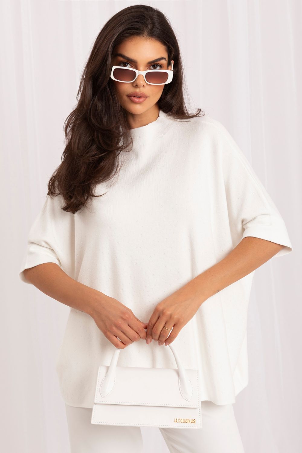 Italy Moda Ecru Oversized Short Sleeve Jumper - view 3