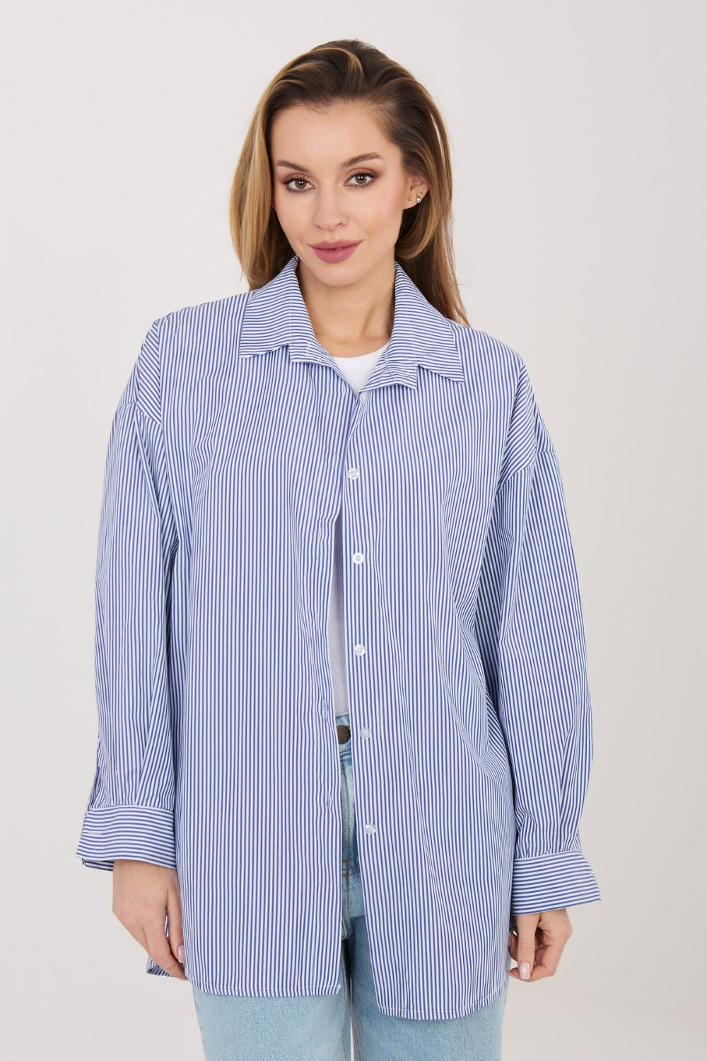 Italy Moda Dark Blue Striped Cotton Long Sleeve Top - view 3