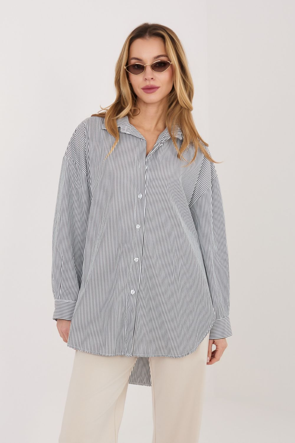 Italy Moda Black Striped Cotton Long Sleeve Top - view 3
