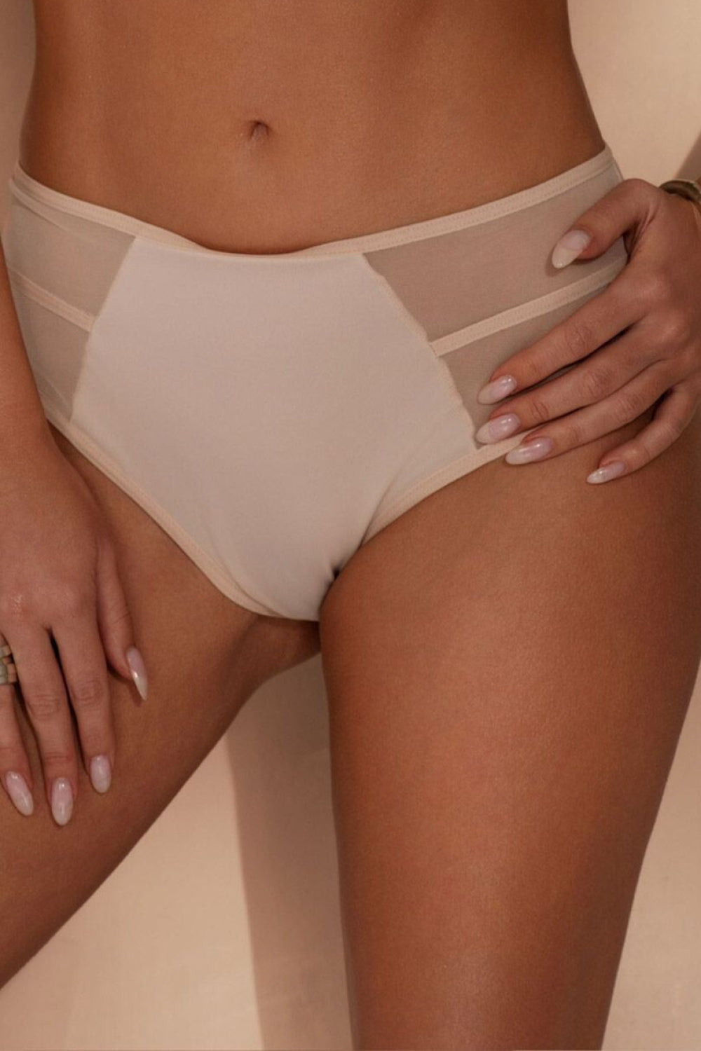 Kinga Sophie Beige Mesh High Waisted Knickers