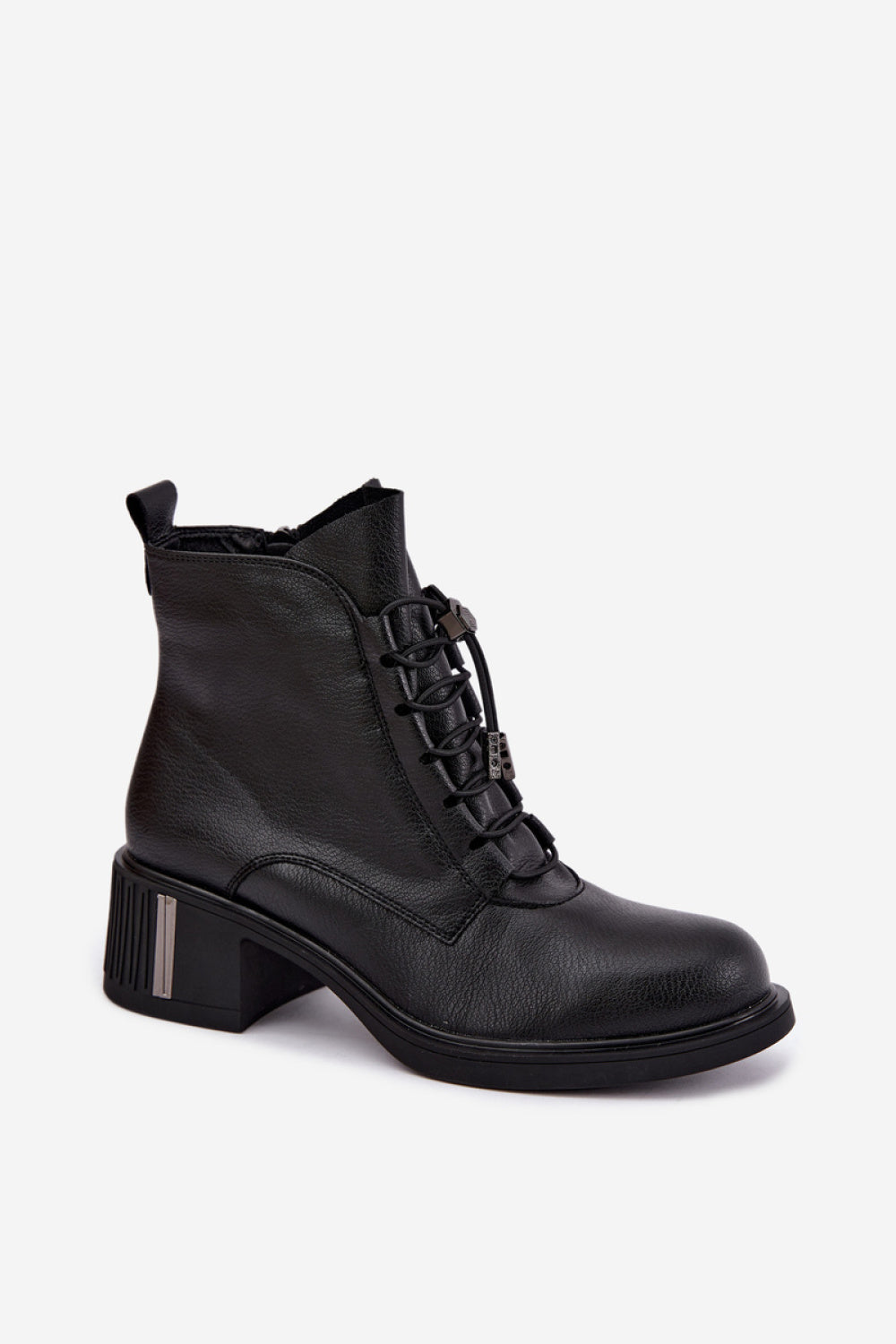 Step In Style Vinceza Black Leather Block Heel Heeled Ankle Boots with Drawstring - view 2