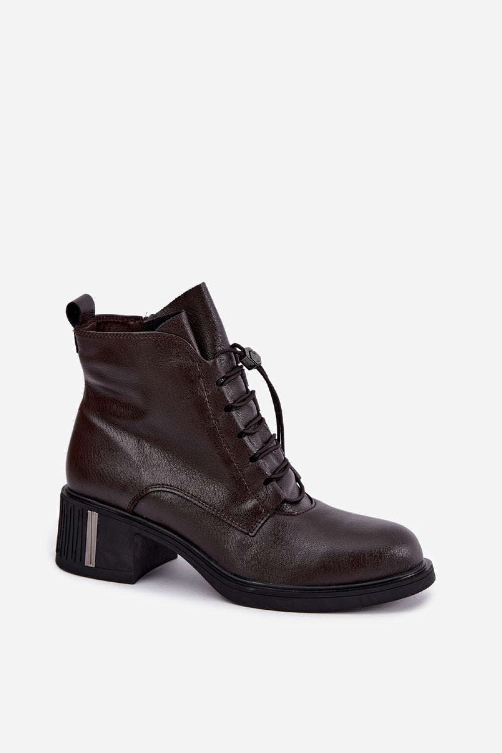 Step In Style Chocolate Leather Block Heel Heeled Ankle Boots - view 2