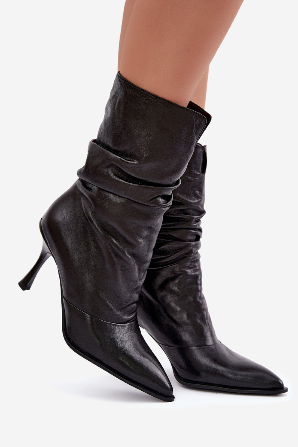 Step In Style Vinceza Black Slim Fit Leather Warm Lined Heeled Ankle Boots