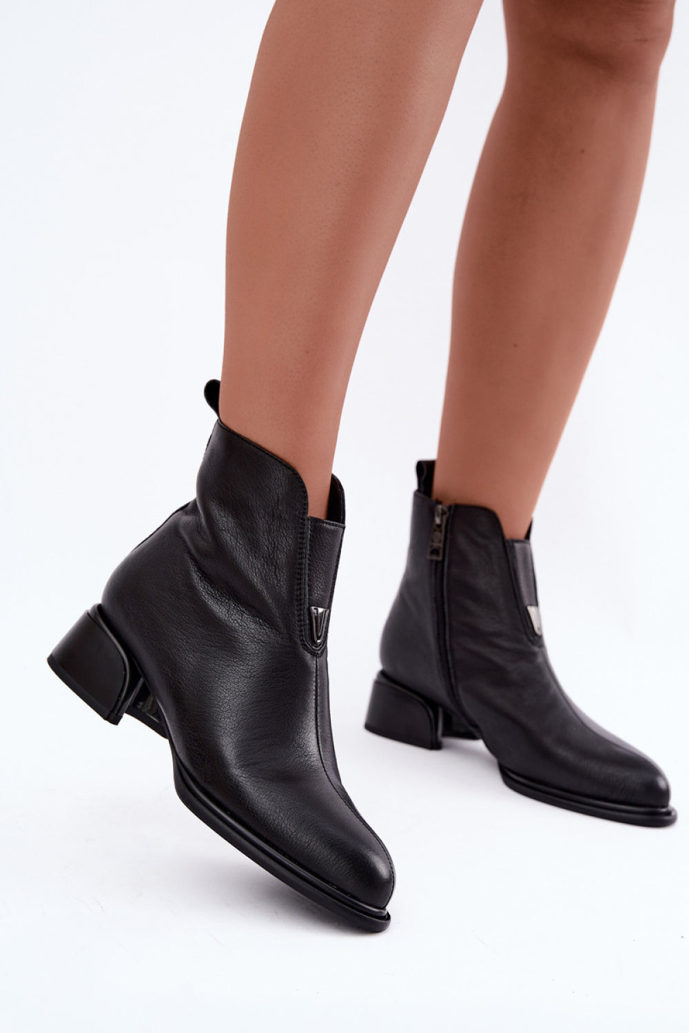 Step In Style Vinceza Black Leather Warm Lined Heeled Ankle Boots