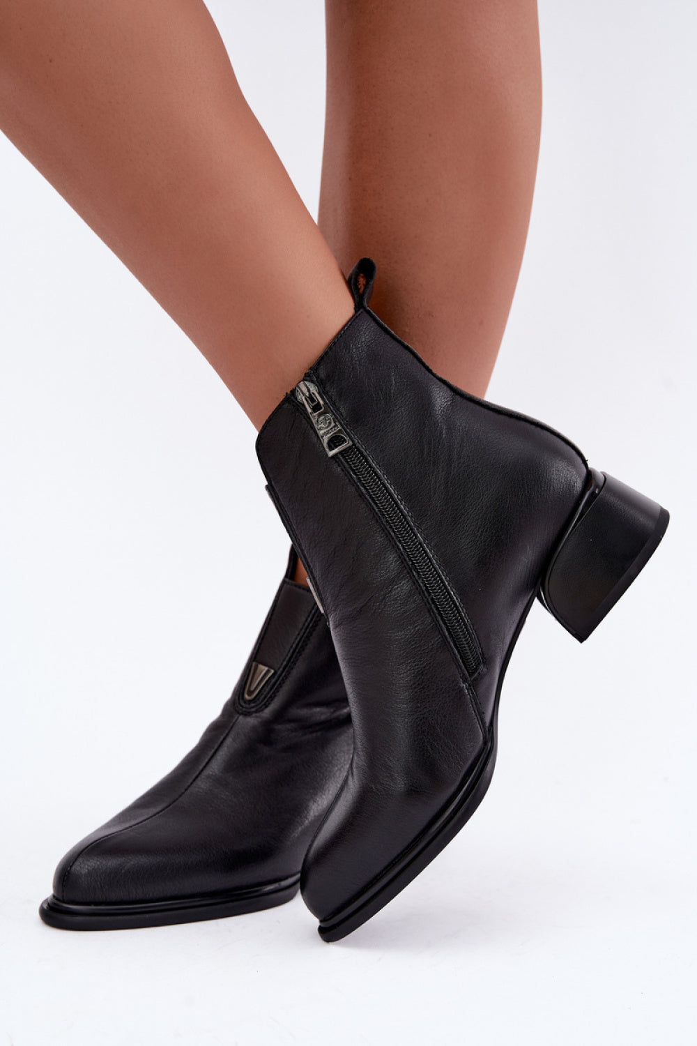 Step In Style Vinceza Black Leather Warm Lined Heeled Ankle Boots - view 3