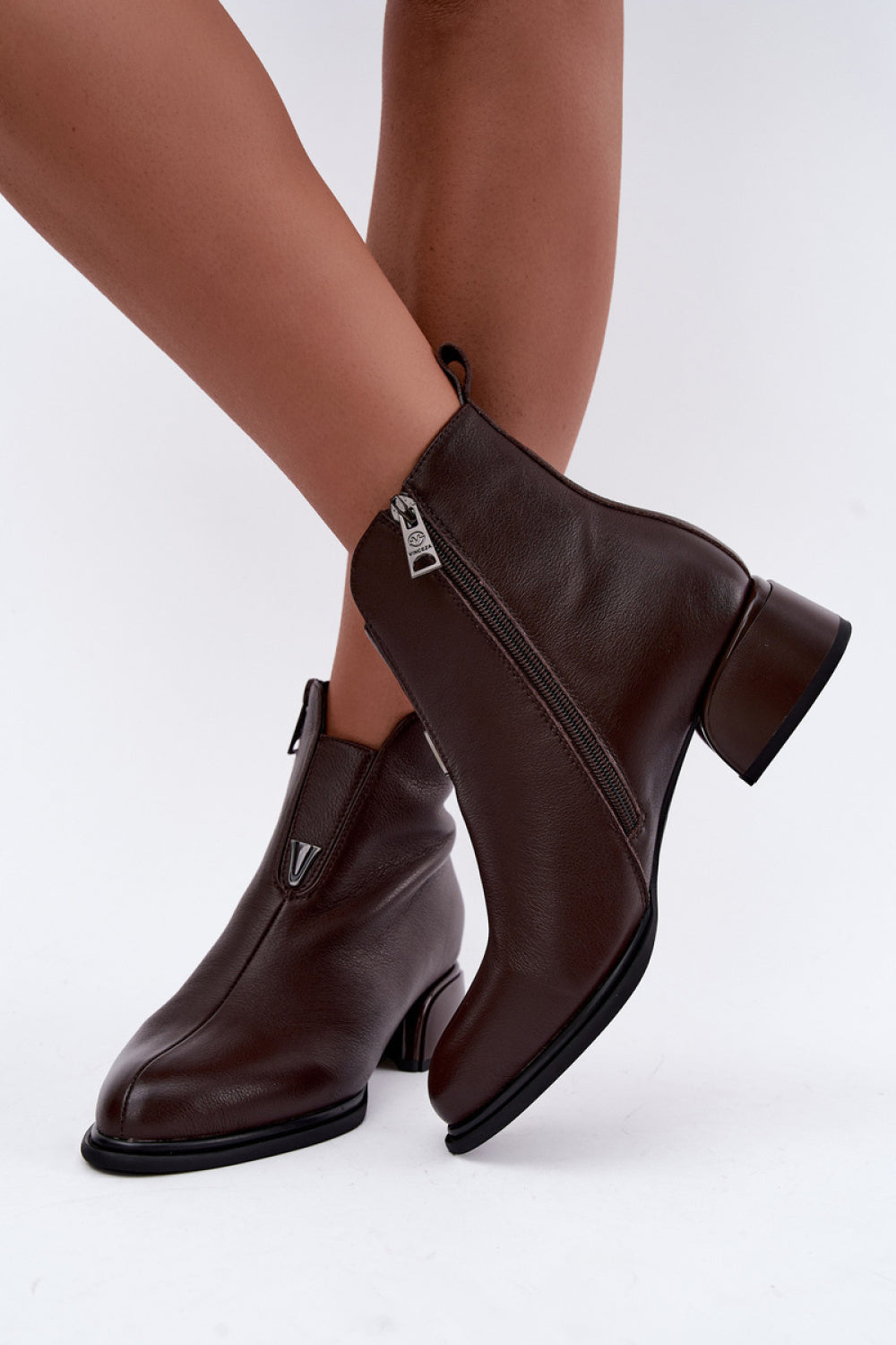 Step In Style Vinceza Chocolate Leather Warm Lined Heeled Ankle Boots