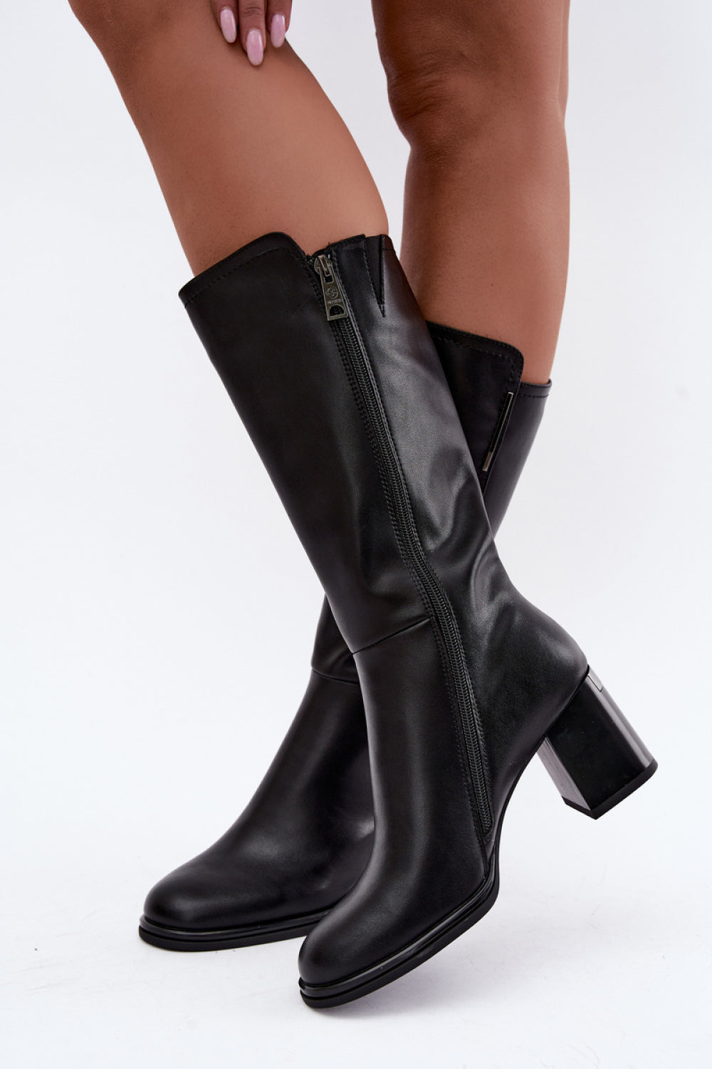Step In Style Vinceza Black Leather Block Heel Warm Lined Heeled Ankle Boots - view 3