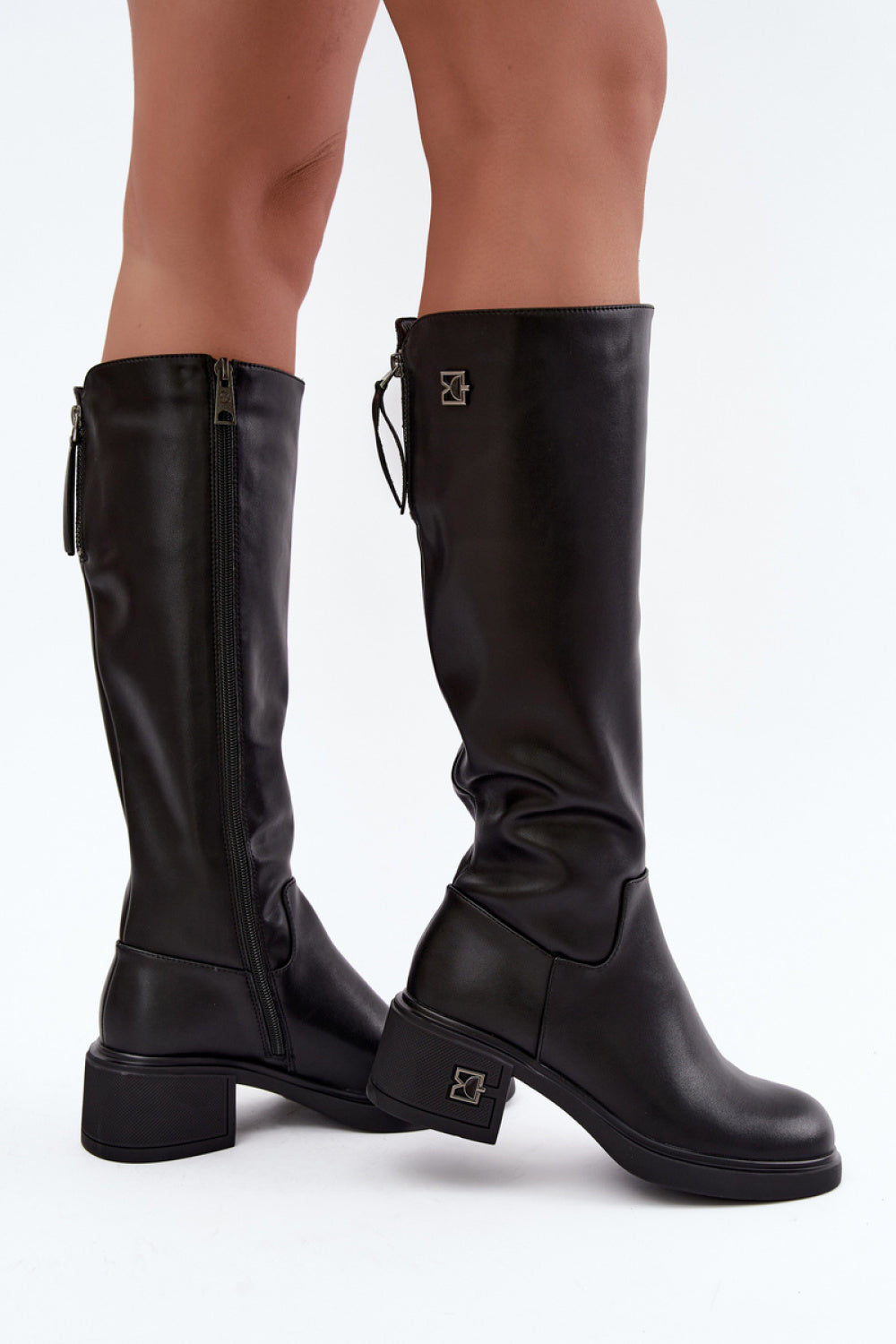 Step In Style Vinceza Black Knitted Block Heel Heeled Ankle Boots