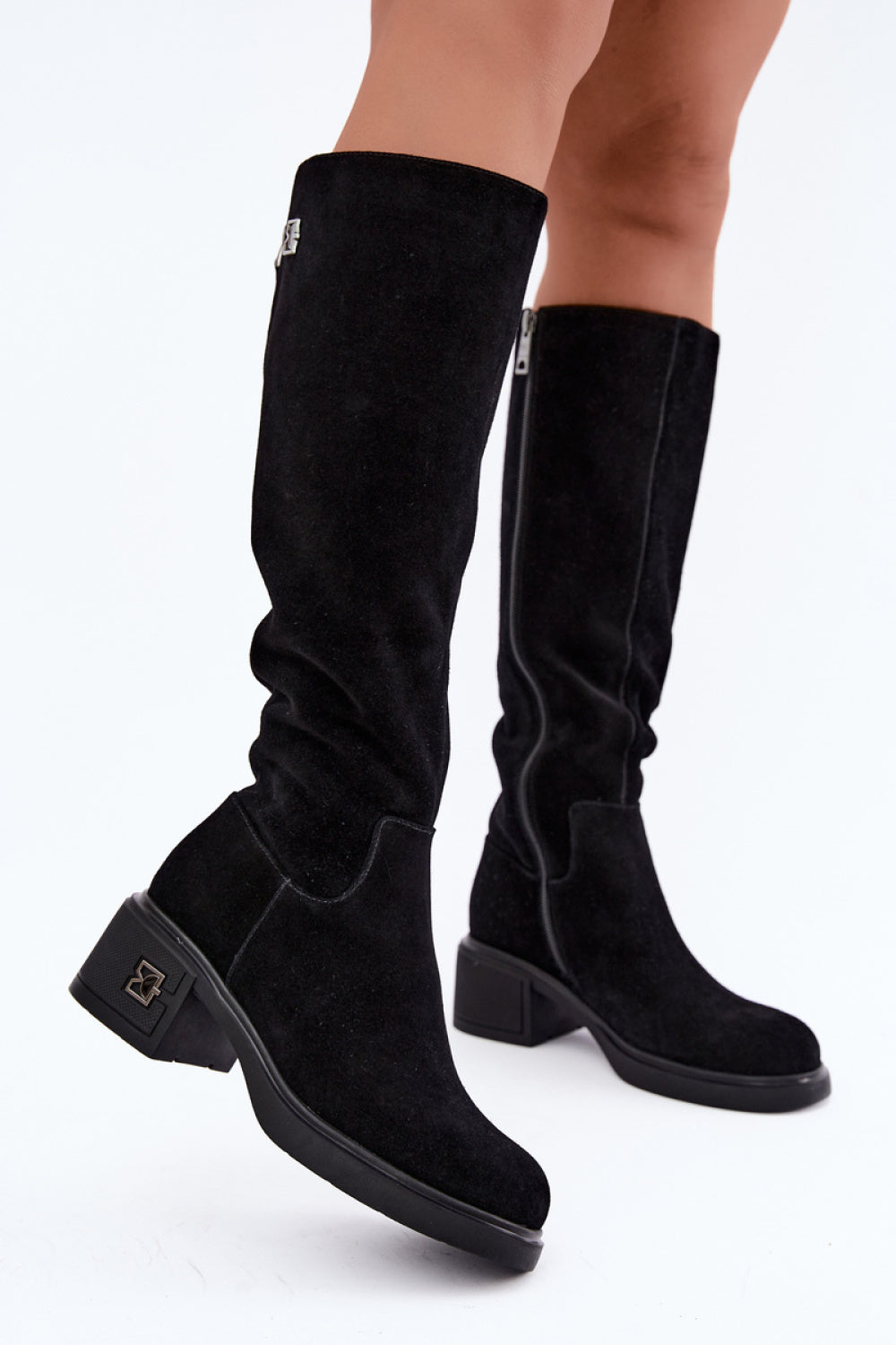 Step In Style Vinceza Black Suede Knitted Heeled Ankle Boots