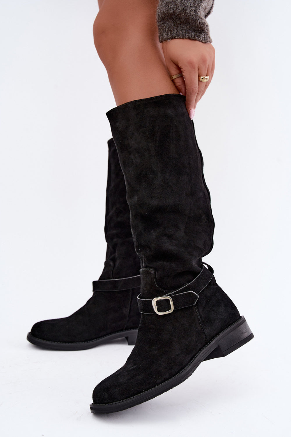 Step In Style Vinceza Black Suede Flat Over The Knee Boots