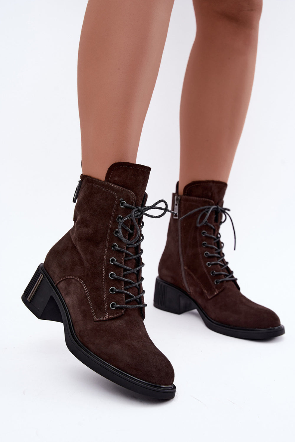 Step In Style Vinceza Chocolate Suede Block Heel Heeled Ankle Boots