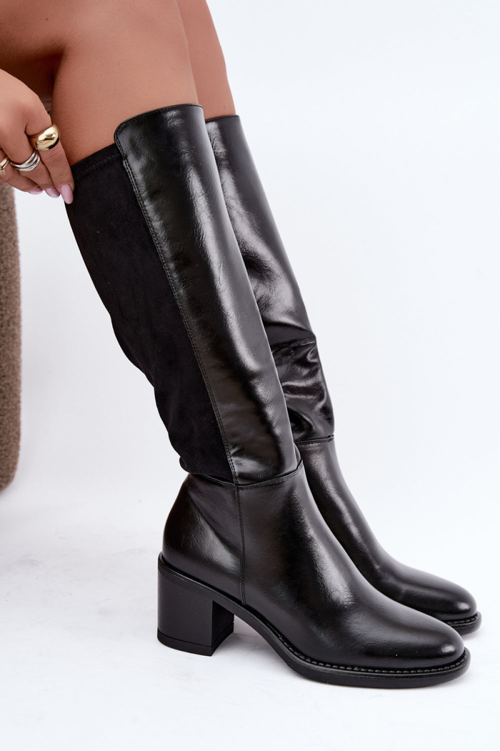 Step In Style Vinceza Black Faux Leather Block Heel Warm Lined Heeled Ankle Boots