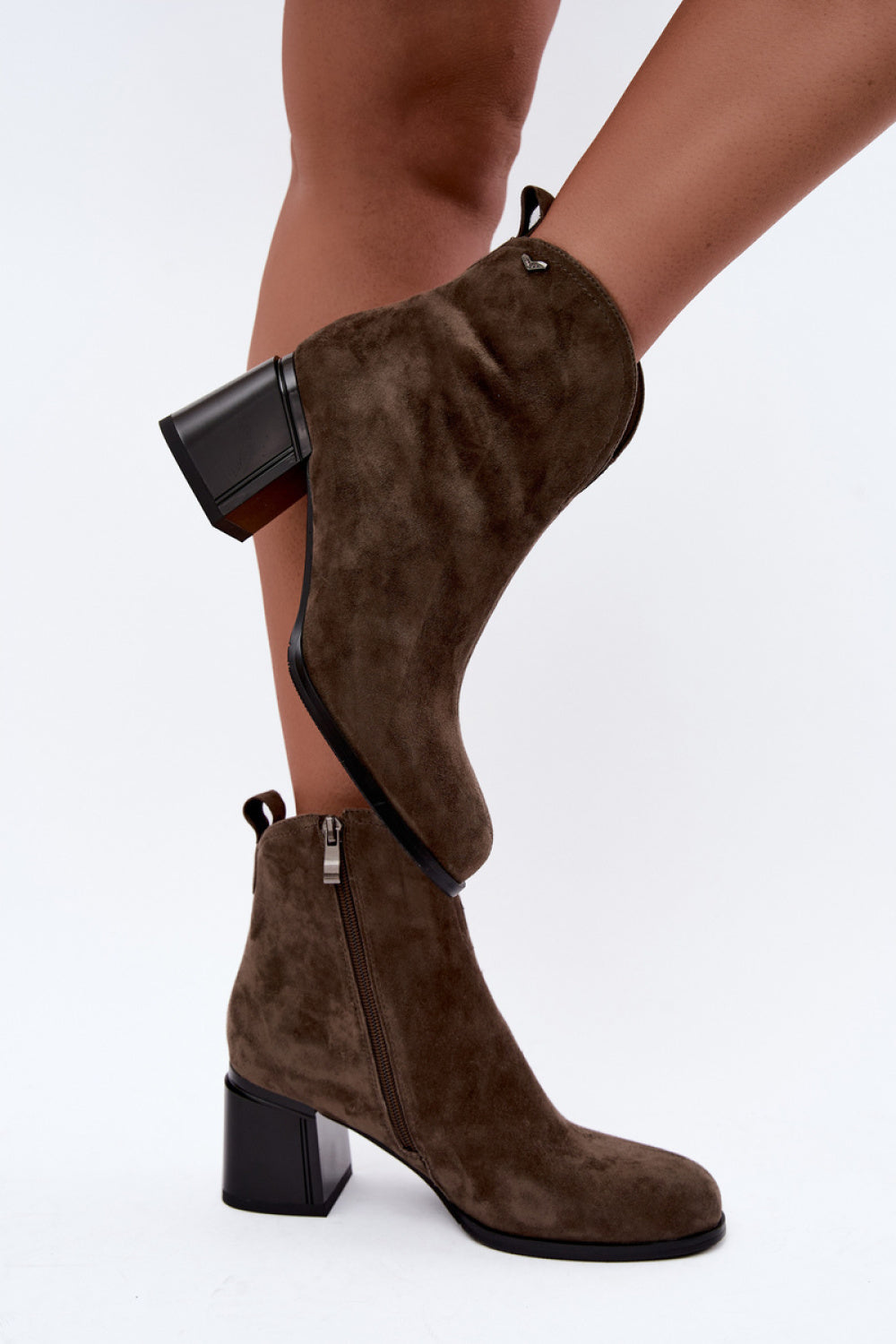 Step In Style Vinceza Khaki Suede Heeled Ankle Boots