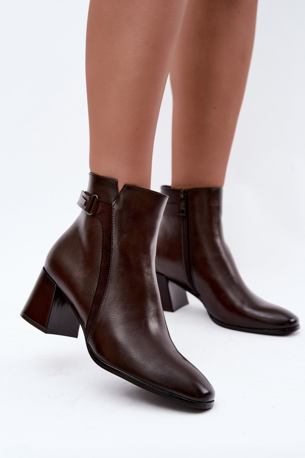 Step In Style Vinceza Chocolate Faux Leather Block Heel Warm Lined Heeled Ankle Boots