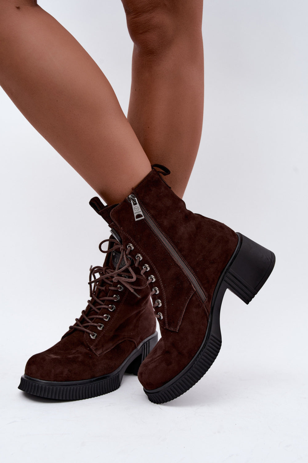 Step In Style Vinceza Brown Block Heel Lace Up Heeled Ankle Boots - view 3