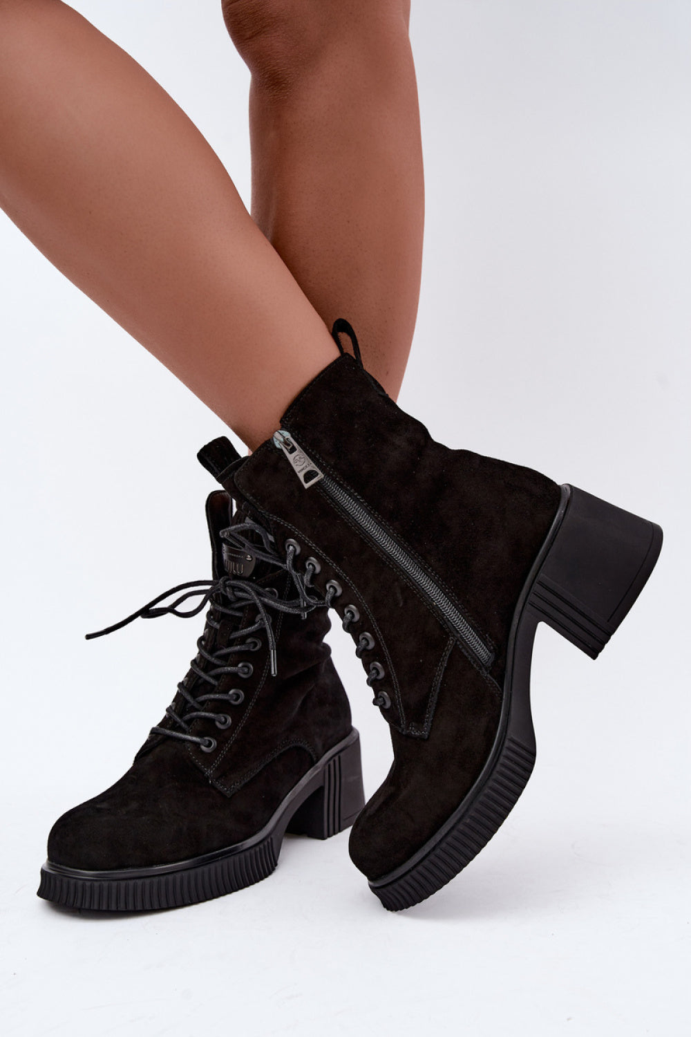Step In Style Vinceza Black Block Heel Lace Up Heeled Ankle Boots