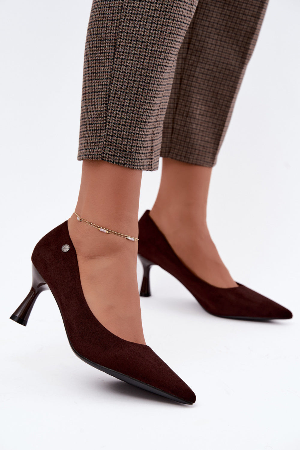 Step In Style Vinceza Chocolate Block Heel Court Shoes
