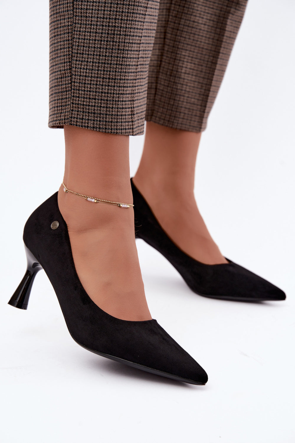 Step In Style Vinceza Black Slim Fit Suede Block Heel Court Shoes