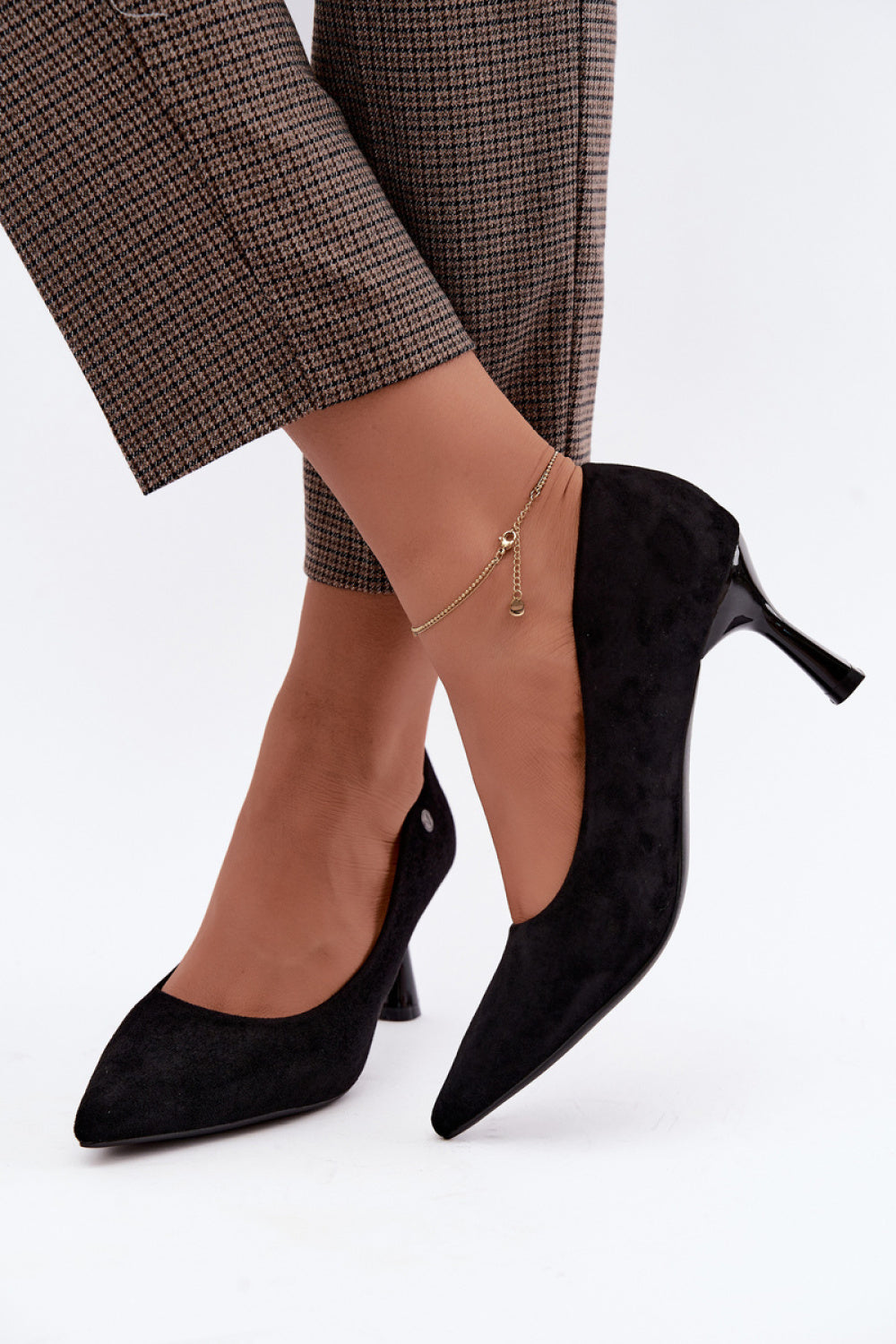 Step In Style Vinceza Black Slim Fit Suede Block Heel Court Shoes - view 3