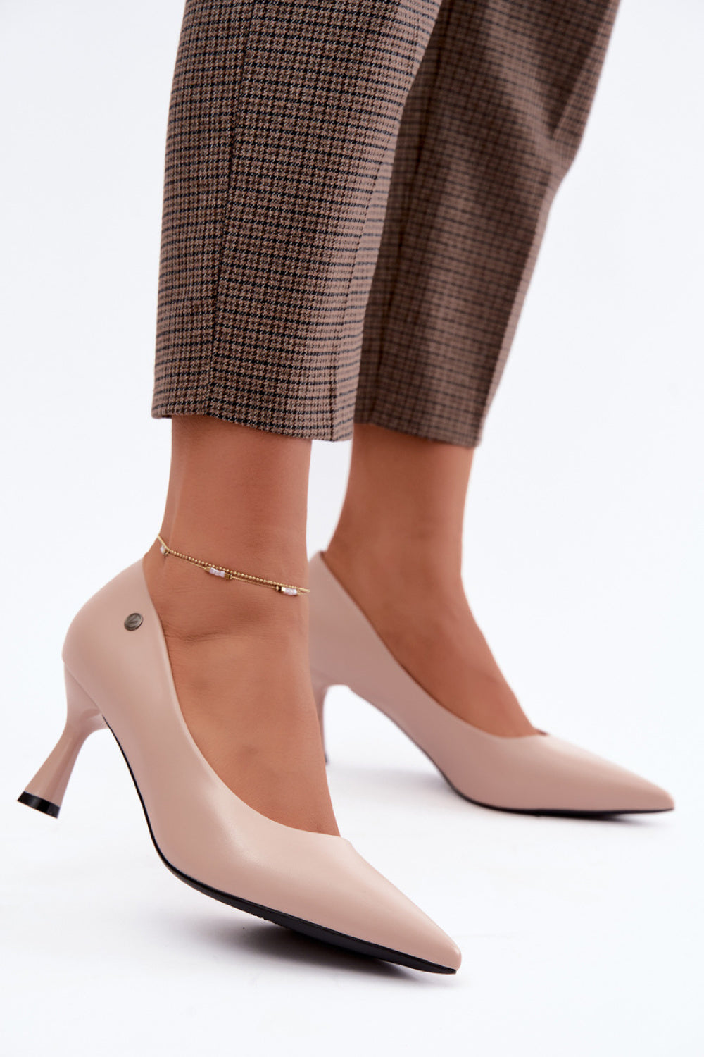 Step In Style Vinceza Beige Block Heel Court Shoes