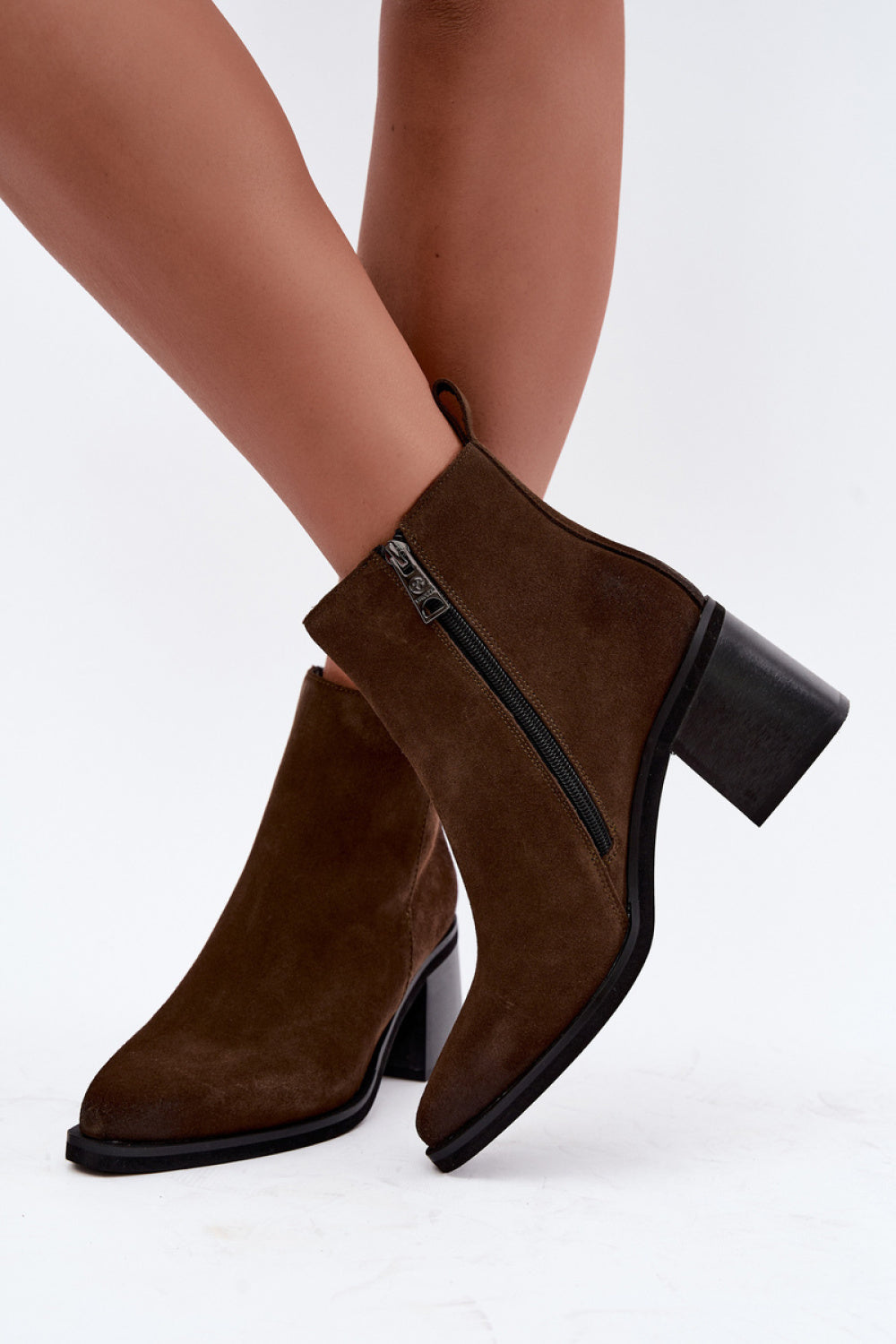Step In Style Vinceza Khaki Suede Block Heel Heeled Ankle Boots