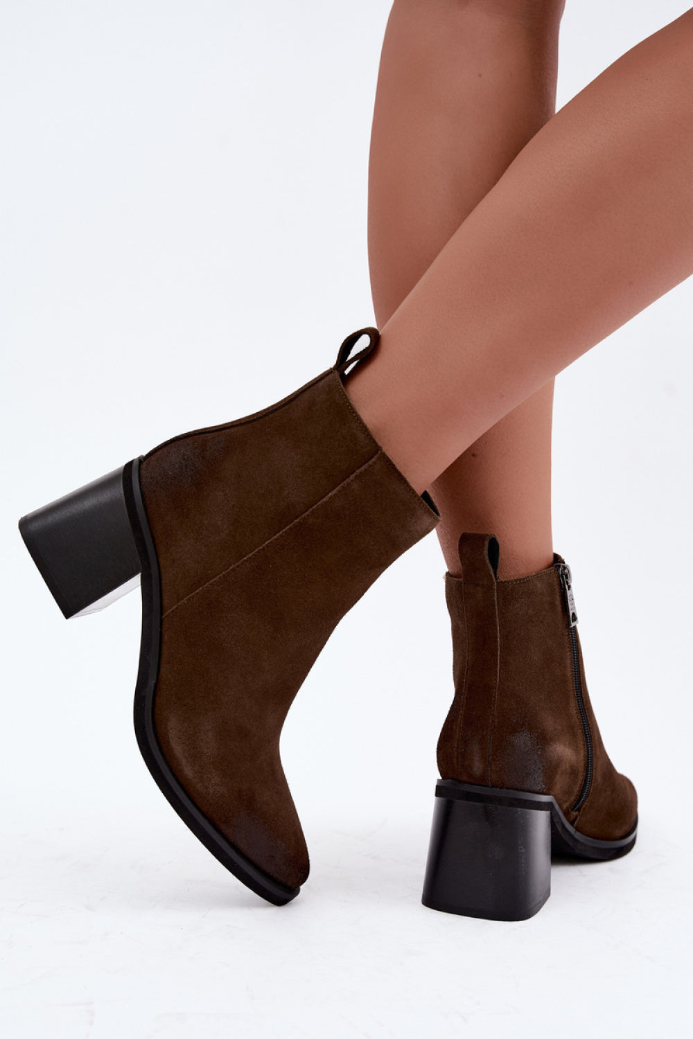 Step In Style Vinceza Khaki Suede Block Heel Heeled Ankle Boots - view 3