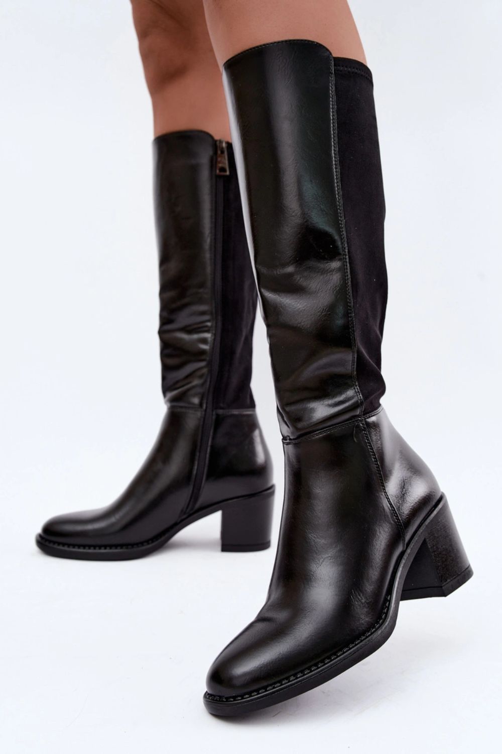 Step In Style Vinceza Black Faux Leather Block Heel Warm Lined Heeled Ankle Boots - view 3