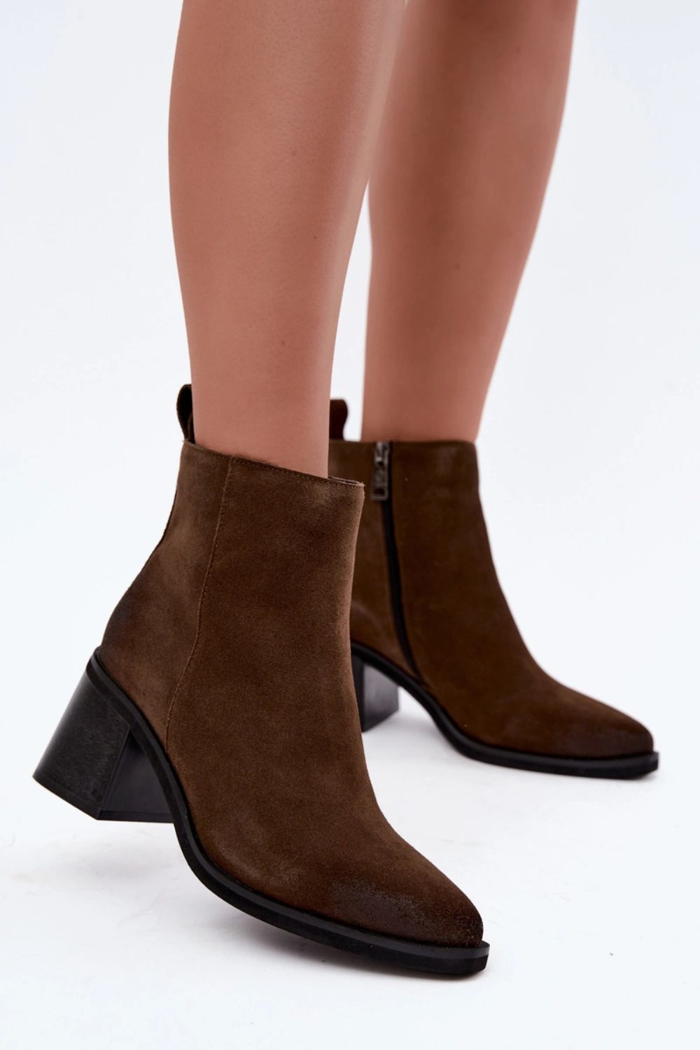Step In Style Vinceza Khaki Suede Block Heel Heeled Ankle Boots - view 4