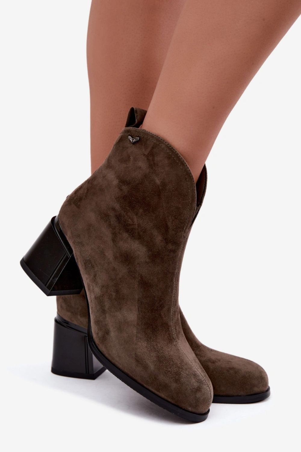 Step In Style Vinceza Khaki Suede Heeled Ankle Boots - view 3