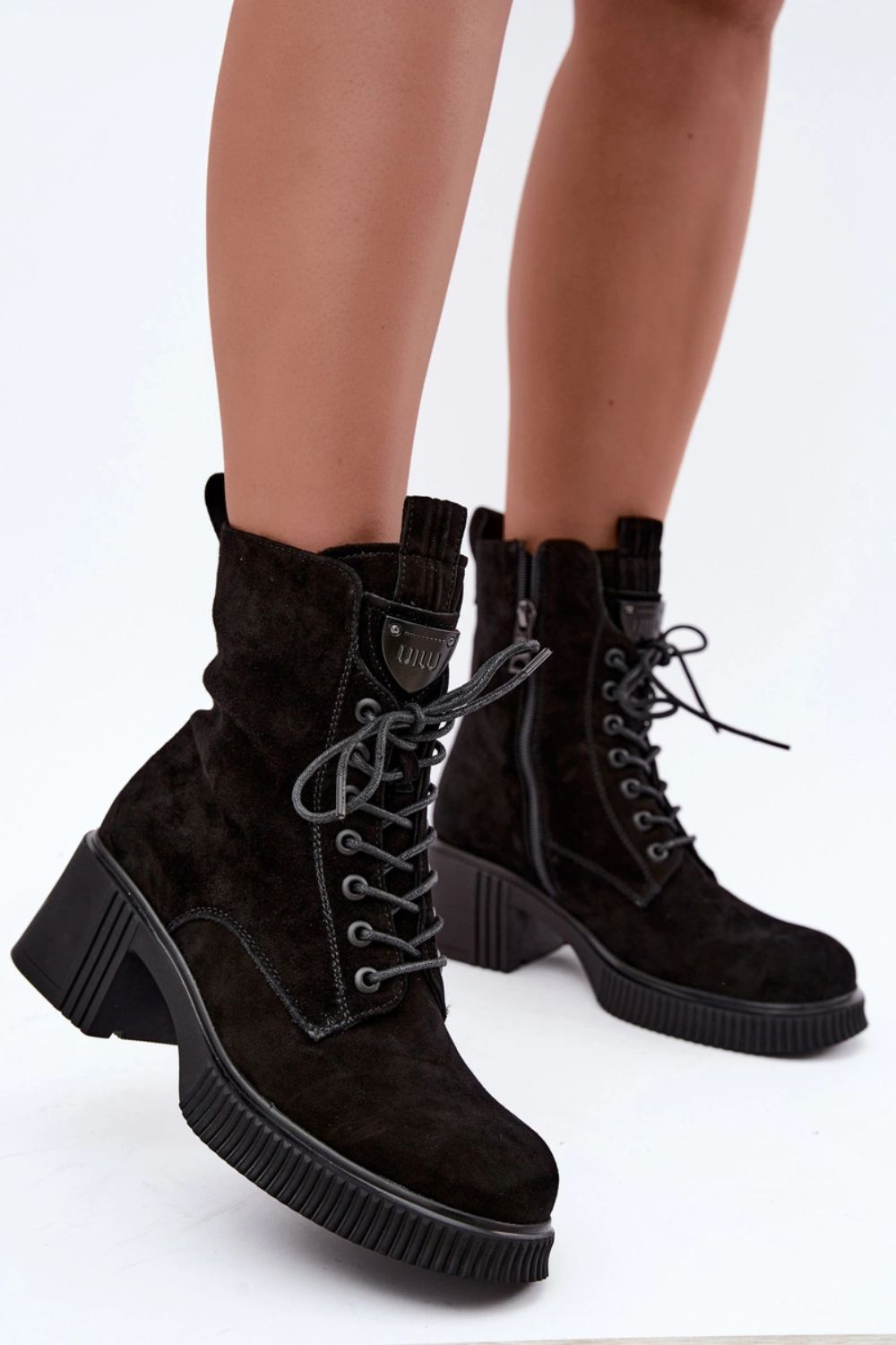Step In Style Vinceza Black Block Heel Lace Up Heeled Ankle Boots - view 3