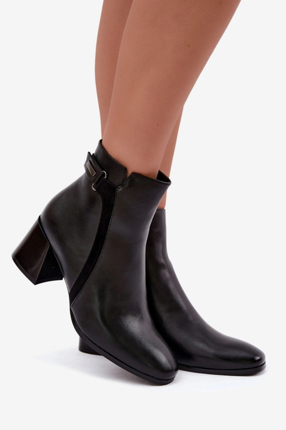 Step In Style Vinceza Black Faux Leather Warm Lined Heeled Ankle Boots - view 3