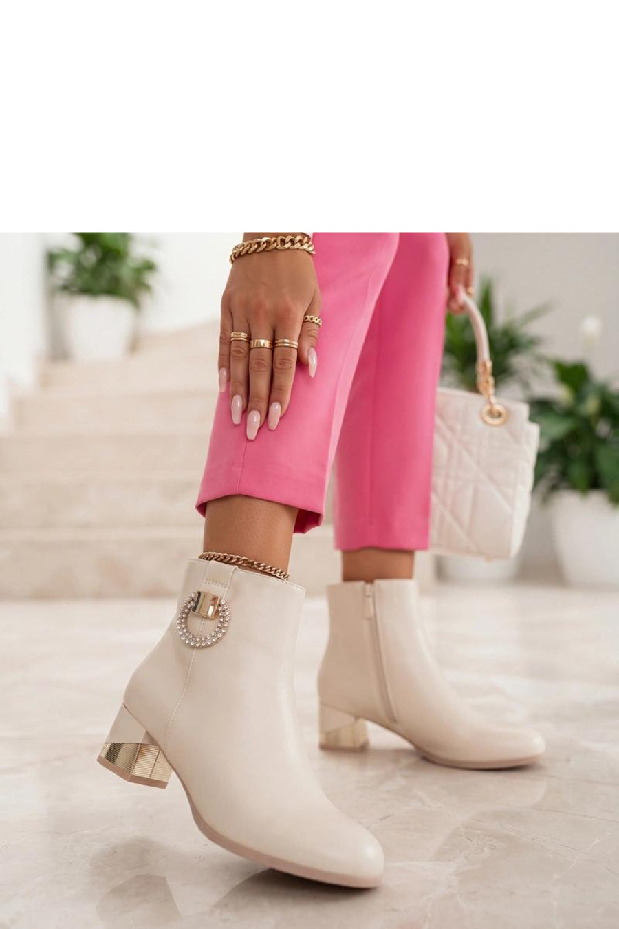 Solea Loraerin Beige Faux Leather Warm Lined Heeled Ankle Boots